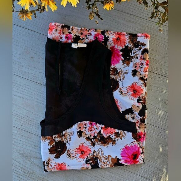 Japna women's floral sleeveless blouse Gently Preloved sheer liner button close - Picture 2 of 13